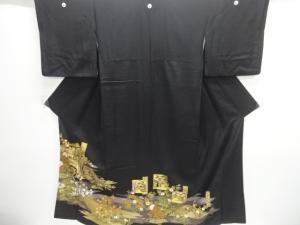 橋に御所車・十二単模様留袖（比翼付き）
